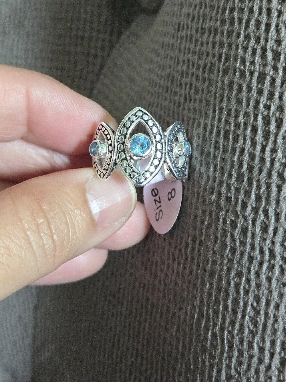Athra Trading Inc. (ATI) Silver🤍 Ring💍 with Evil Eyes🧿 and Sky Blue🩵 Topaz